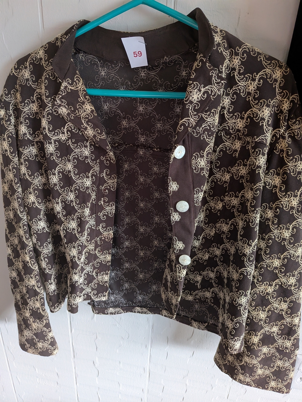 Christopher & Banks Brown Jacket with Cream Scroll Print